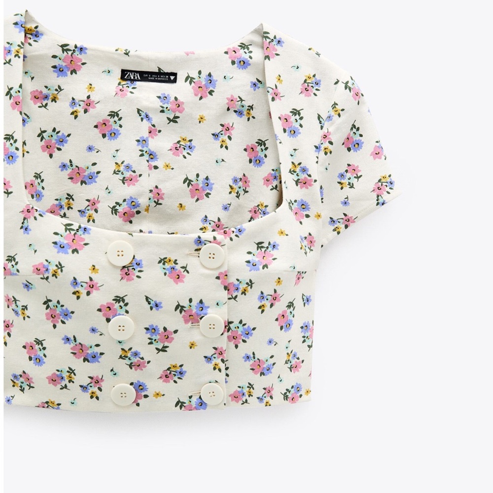 ZARA linen blend floral print cropped top size medium - Picture 7 of 13
